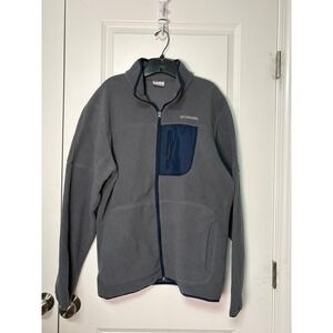 Columbia Mens Full Zip Sherpa Fleece Jacket Grey Navy Blue Pocket L